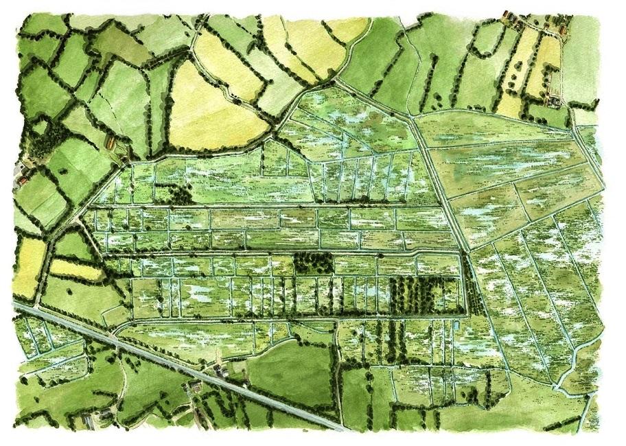 Plan aquarellé des Marais Saint-Clair