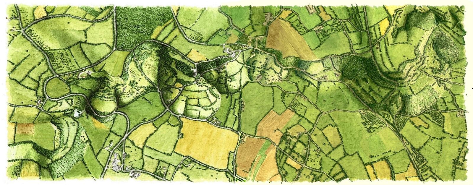 Du Mont ormel au Coteau de la Frênée, plan aquarellé