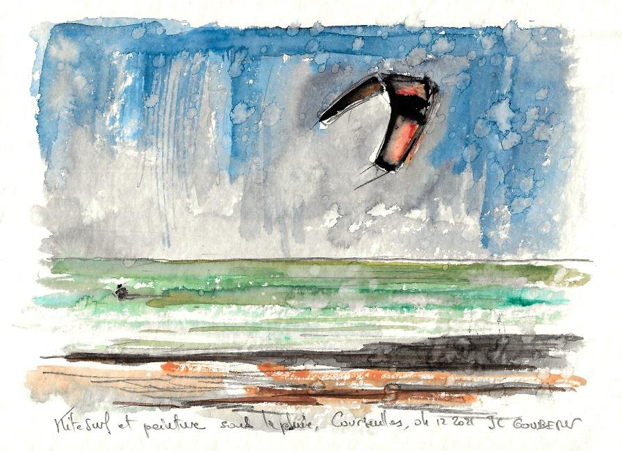 Kitesurf et peinture sous la pluie