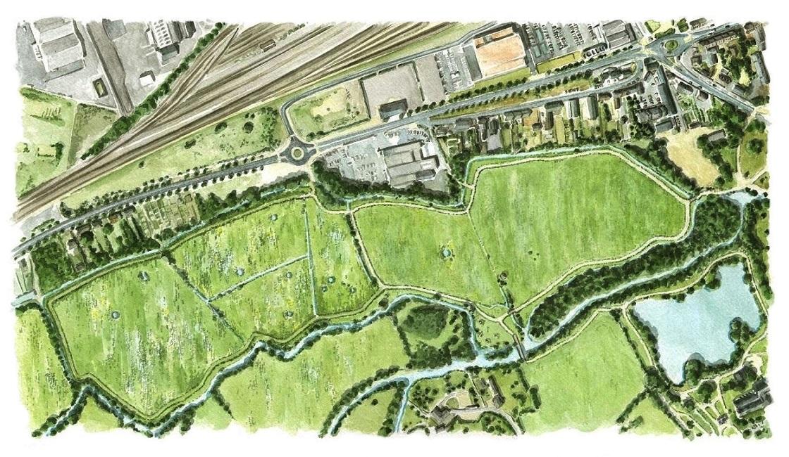 Plan aquarellé du Sentier des Pâtures à Argentan