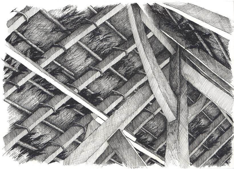 vue intérieure d'une toiture en matériaux traditionnels